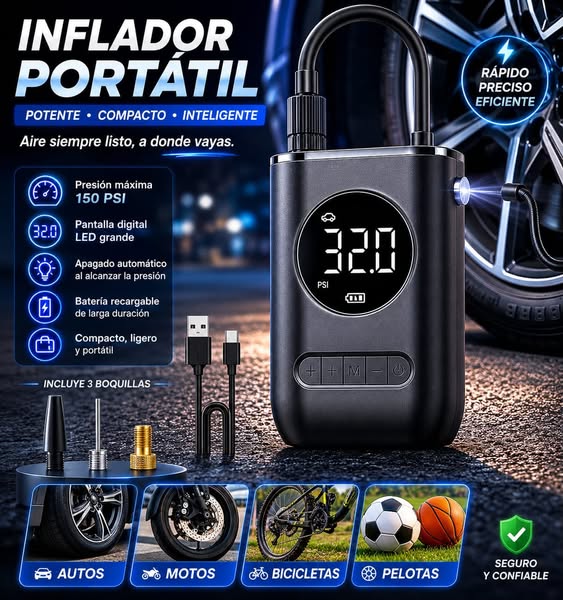 InflaCar - BOMBA DE AIRE INALÁMBRICA RECARGABLE 50% DESCUENTO